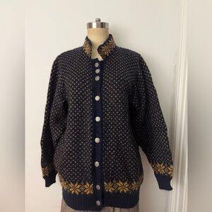 Vintage Norwegian Birdseye Knit Cardigan Navy Mohair Lightweight Nordic Sweater